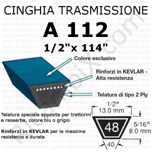 Cinghia trasmissione trapezoidale A 112 | 1/2 x 114 pollici | rinforzi in kevlar