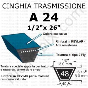 Cinghia trasmissione trapezoidale A 24 | 1/2 x 26 pollici | rinforzi in kevlar