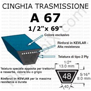 Cinghia trasmissione trapezoidale A 67 | 1/2 x 69 pollici | rinforzi in kevlar