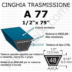 Cinghia trasmissione trapezoidale A 77 | 1/2 x 79 pollici | rinforzi in kevlar