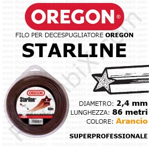 Filo superprofessionale OREGON STARLINE - diametro 2,4 mm - dispenser da 86 metri - colore arancio - filo stellare - filo stellato