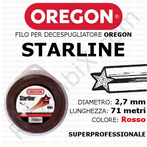 Filo superprofessionale OREGON STARLINE - diametro 2,7 mm - dispenser da 71 metri - colore rosso - filo stellare - filo stellato