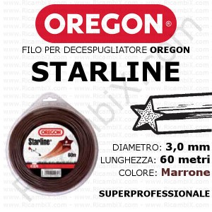 Filo superprofessionale OREGON STARLINE - diametro 3,0 mm - dispenser da 60 metri - colore marrone - filo stellare - filo stellato