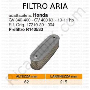 Filtro aria HONDA® | riferimento originale 17210891004