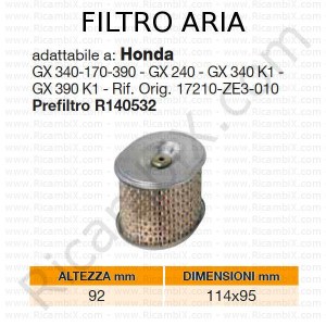 Filtro aria HONDA® | riferimento originale 17210ZE3010