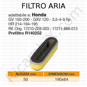 Filtro aria HONDA® | riferimento originale 17210ZE6003 - 17211888013