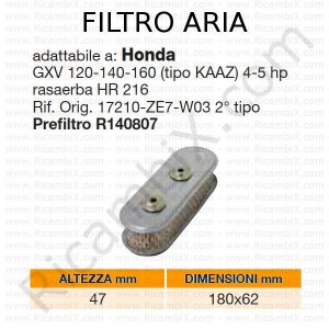 Filtro aria HONDA® | riferimento originale 17210ZE7W03 2° tipo