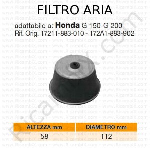 Filtro aria HONDA® | riferimento originale 17211883010 - 172A1883902