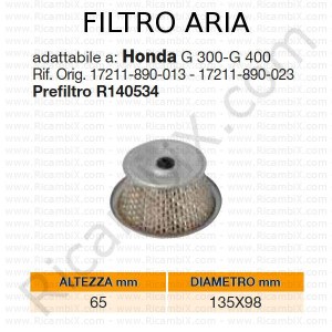 Filtro aria HONDA® | riferimento originale 17211890013 - 17211890023