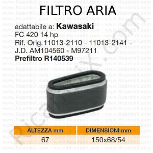 Filtro aria KAWASAKI® | riferimento originale 110132110 - 110132141 - JDAM104560 - M97211