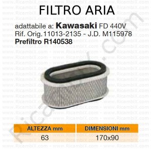 Filtro aria KAWASAKI® | riferimento originale 110132135 - JDM115978
