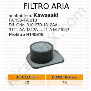 Filtro aria KAWASAKI® | riferimento originale 3103701312AA - 3144AA1312A - JDAM71952