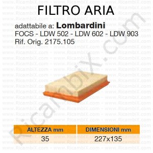 Filtro aria LOMBARDINI® | riferimento originale 2175105