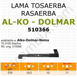lawnmower blade - lawnmower - lawnmower Al-ko - Dolmar - Noma - 510 mm