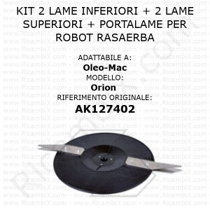Sada 2 spodních nožů + 2 horních nožů + držák nožů pro robotickou sekačku Oleo -Mac Orion - ref. pův. AK127402