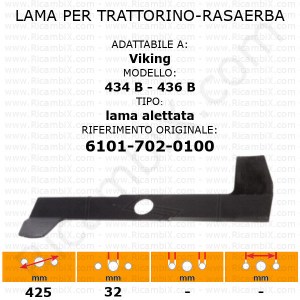 Lama per trattorino - rasaerba Viking 434 B - 436 B - alettata - rif. orig. 6101-702-0100