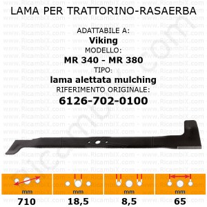 Lama per trattorino - rasaerba Viking MR 340 - MR 380 - alettata mulching - rif. orig. 6126-702-0100