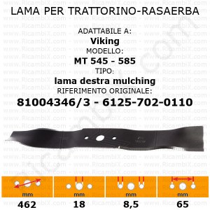 Λεπίδα για χλοοκοπτικό - Viking MT 545 - MT 585 χλοοκοπτικό - σάπια αριστερά - αναφ. καταγωγή. 82004352/0-6125-702-0115