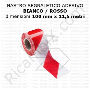 Nastro segnaletico adesivo bianco - rosso - 11,5m x 100 mm