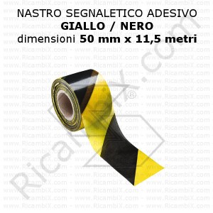 Nastro segnaletico adesivo giallo - nero - 11,5m x 50 mm