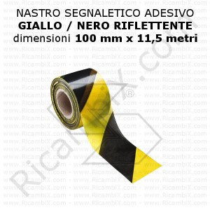 Nastro segnaletico adesivo riflettente giallo - nero - 11,5m x 100 mm