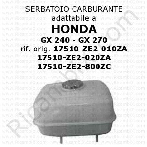 Tanque de combustível Honda GX 240 - GX 270 | Ref. Orig. 17510-ZE2-010ZA - 17510-ZE2-020ZA - 17510-ZE2-800ZC