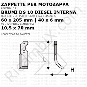 Zappette per motozappa Brumi DS 10 Diesel interna - 20 pezzi
