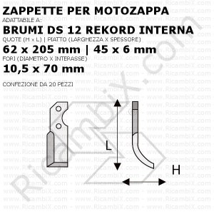 Zappette per motozappa Brumi DS 12 Rekord interna - 20 pezzi
