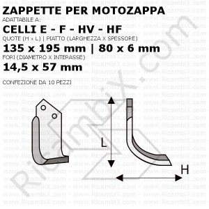 Zappette per motozappa Celli E - F - HV - HF - 10 pezzi