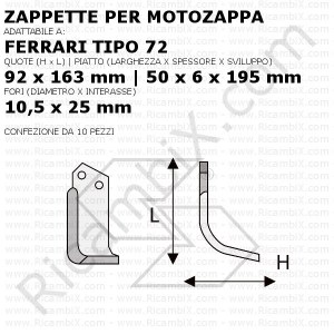 Zappette per motozappa Ferrari tipo 72 - 10 pezzi