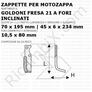 Zappette per motozappa Goldoni fresa 21 a fori inclinati - 20 pezzi