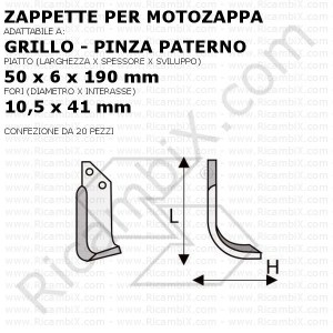 Zappette per motozappa Grillo - Pinza Paternò 131 - 20 pezzi