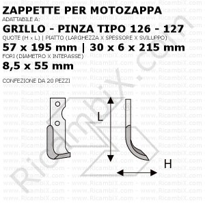 Zappette per motozappa Grillo - Pinza tipo 126 - 127 - 20 pezzi