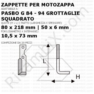 Zappette per motozappa Pasbo G 84 - 94 Grottaglie Squadro - 20 pezzi