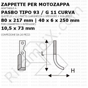 Zappette per motozappa Pasbo tipo 93 - G 11 Curva - 20 pezzi