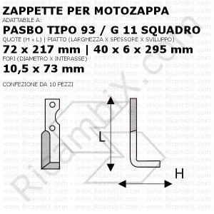 Zappette per motozappa Pasbo tipo 93 - G 11 Squadro - 10 pezzi