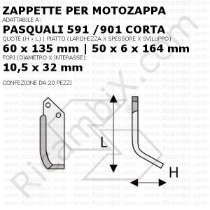 Zappette per motozappa Pasquali 591 - 901 corta - 20 pezzi