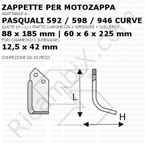 Zappette per motozappa Pasquali 592 - 598 - 946 curve - 20 pezzi