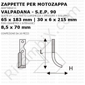 Zappette per motozappa Valpadana - S.E.P. VMC 90 - 20 pezzi