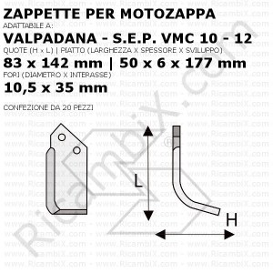 Zappette per motozappa Valpadana - S.E.P. VMC 10 - 12 - 20 pezzi