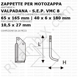 Zappette per motozappa Valpadana - S.E.P. VMC 8 - 20 pezzi